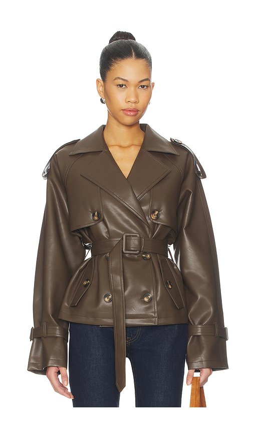 ALL THE WAYS Ahmeira Faux Leather Jacket in Brown. L. Also in M, S, XL