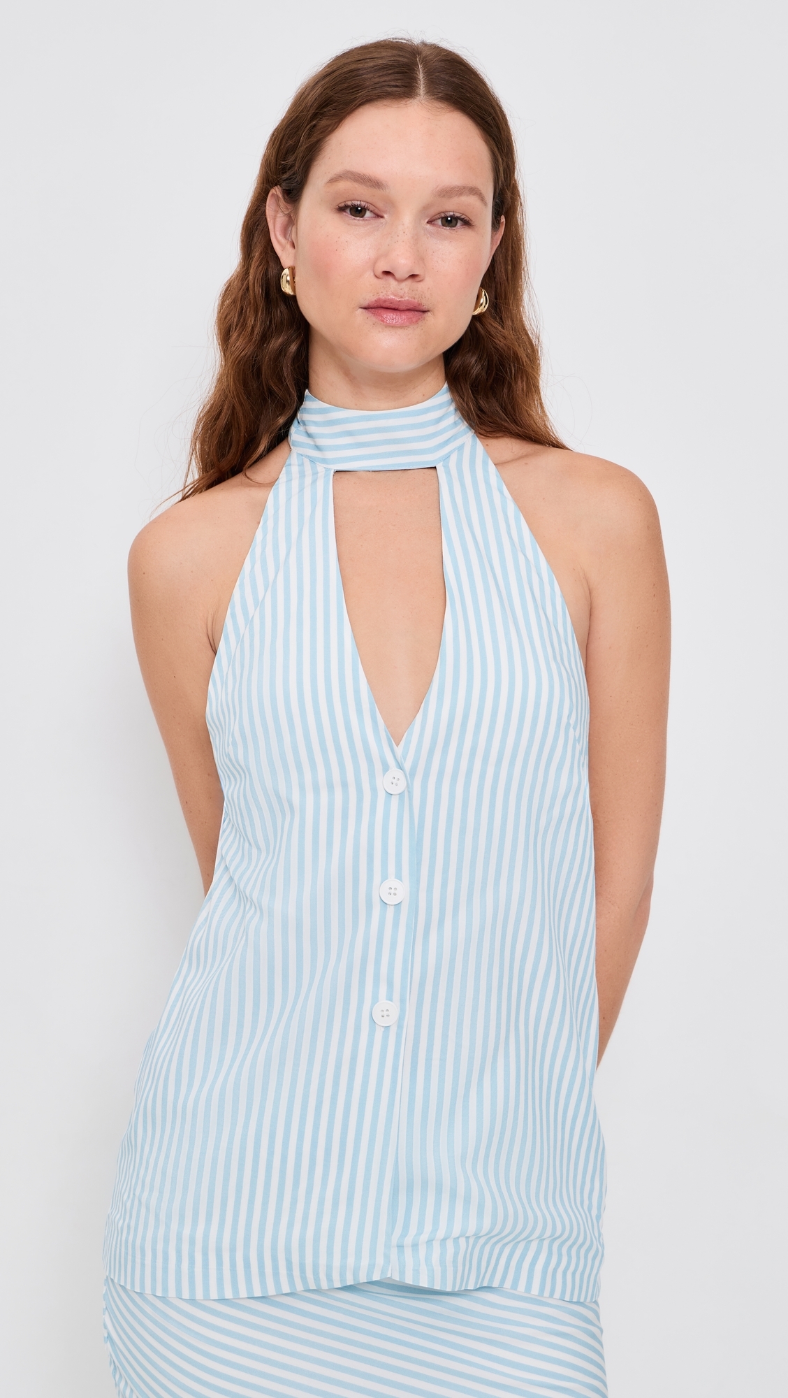 Dania Halter Vest Top Blue Stripe