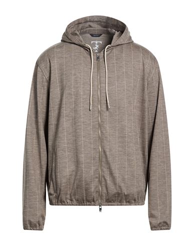 Man Cardigan Taupe Size 46 Virgin Wool, Polyamide, Elastane