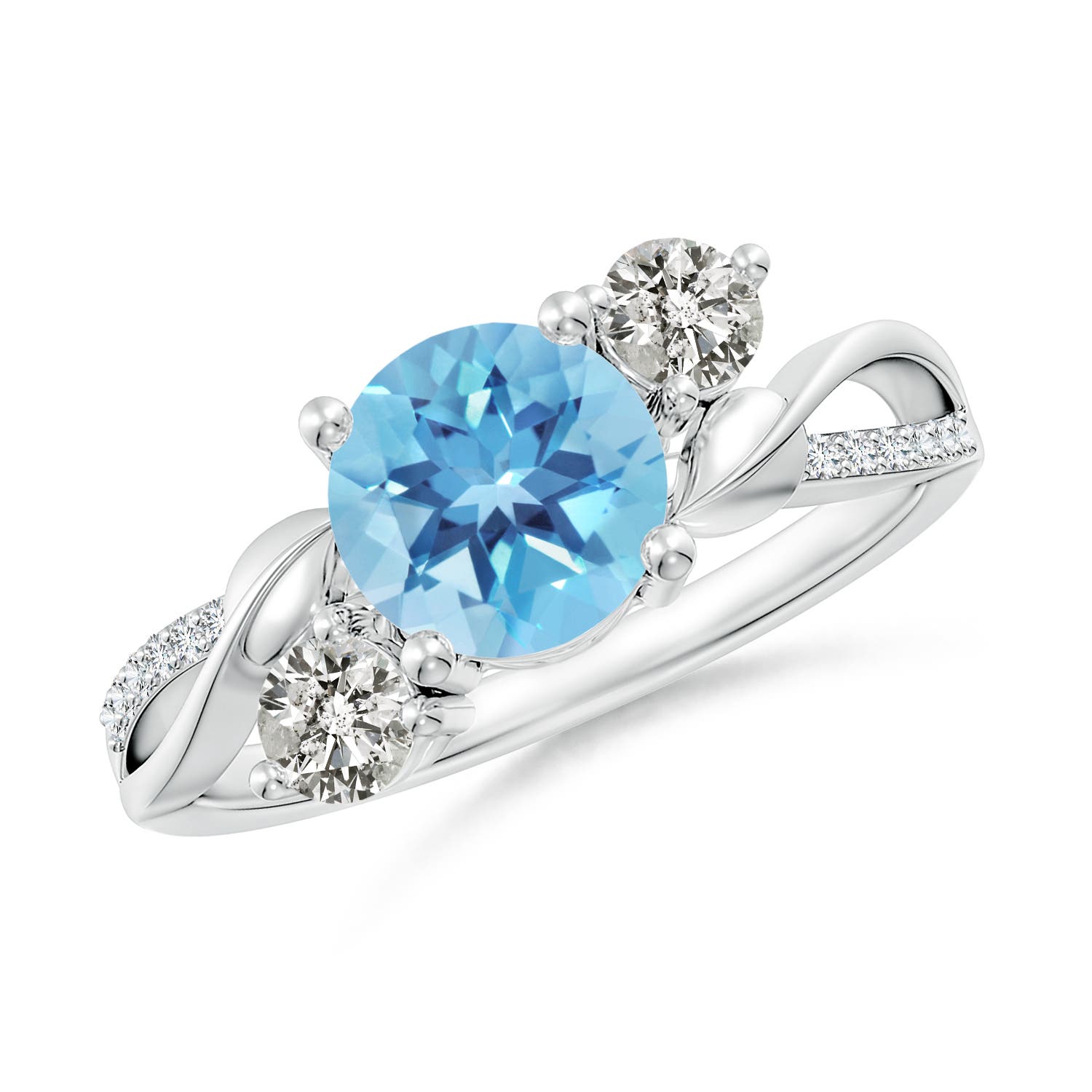 Angara 1.55 Carats Swiss Blue Topaz and Diamond Twisted Vine Ring in Platinum