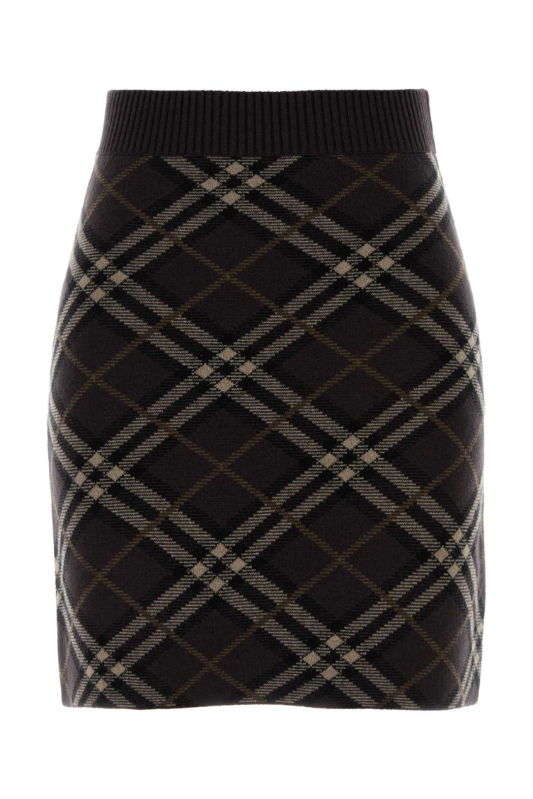 Embroidered Stretch Wool Blend Mini Skirt