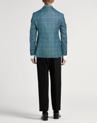 Man Blazer Turquoise Size 36 Wool, Silk, Linen, Elastane