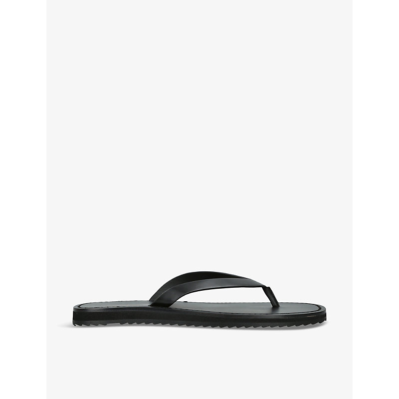 Womens Black City Slip-on Leather Flip Flops