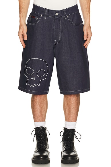 Pleasures x Zero Skateboards Skull Jorts in Blue. 30. Also