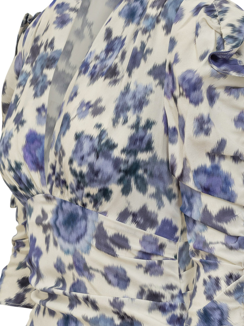 Blue Floral V Neck Mini Dress