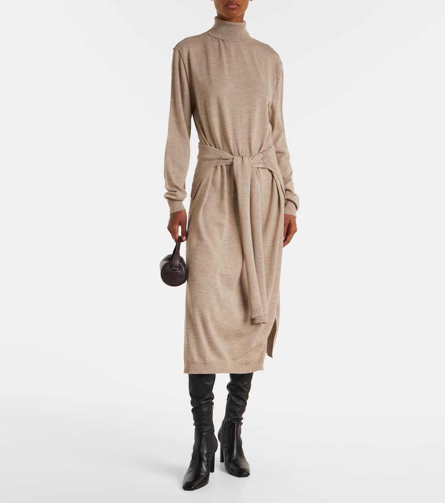 Turtleneck wool-blend midi dress