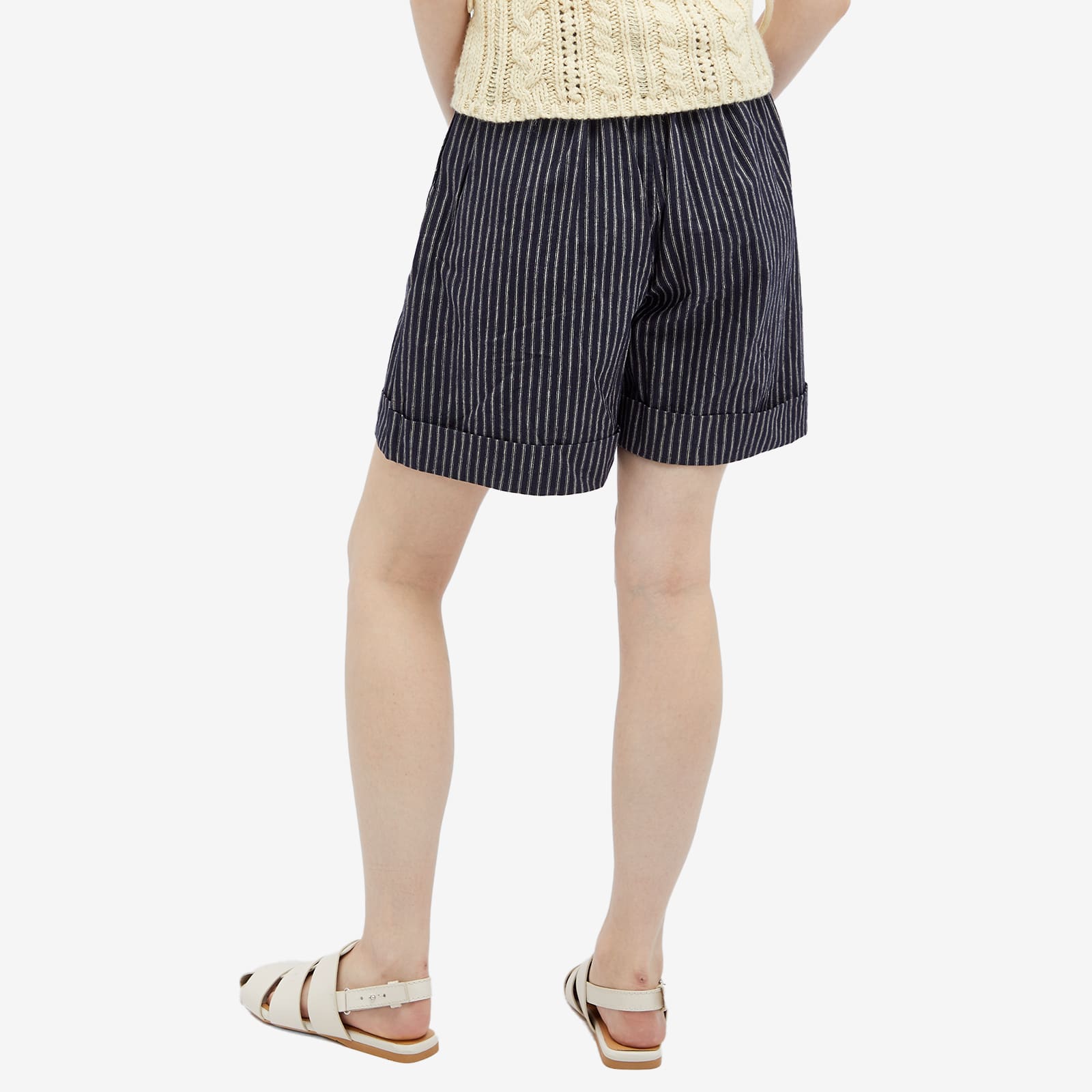 Women's Linen Stripe Pleated Short in Stone Stripe
