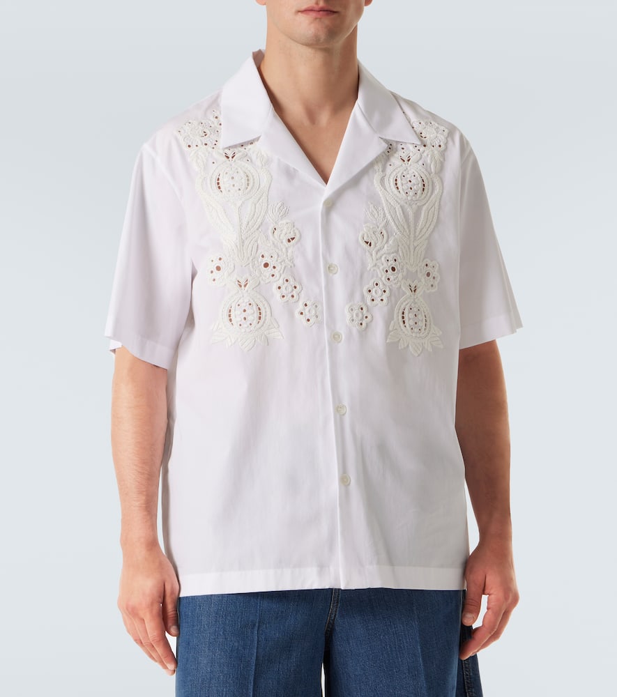 Embroidered cotton poplin bowling shirt