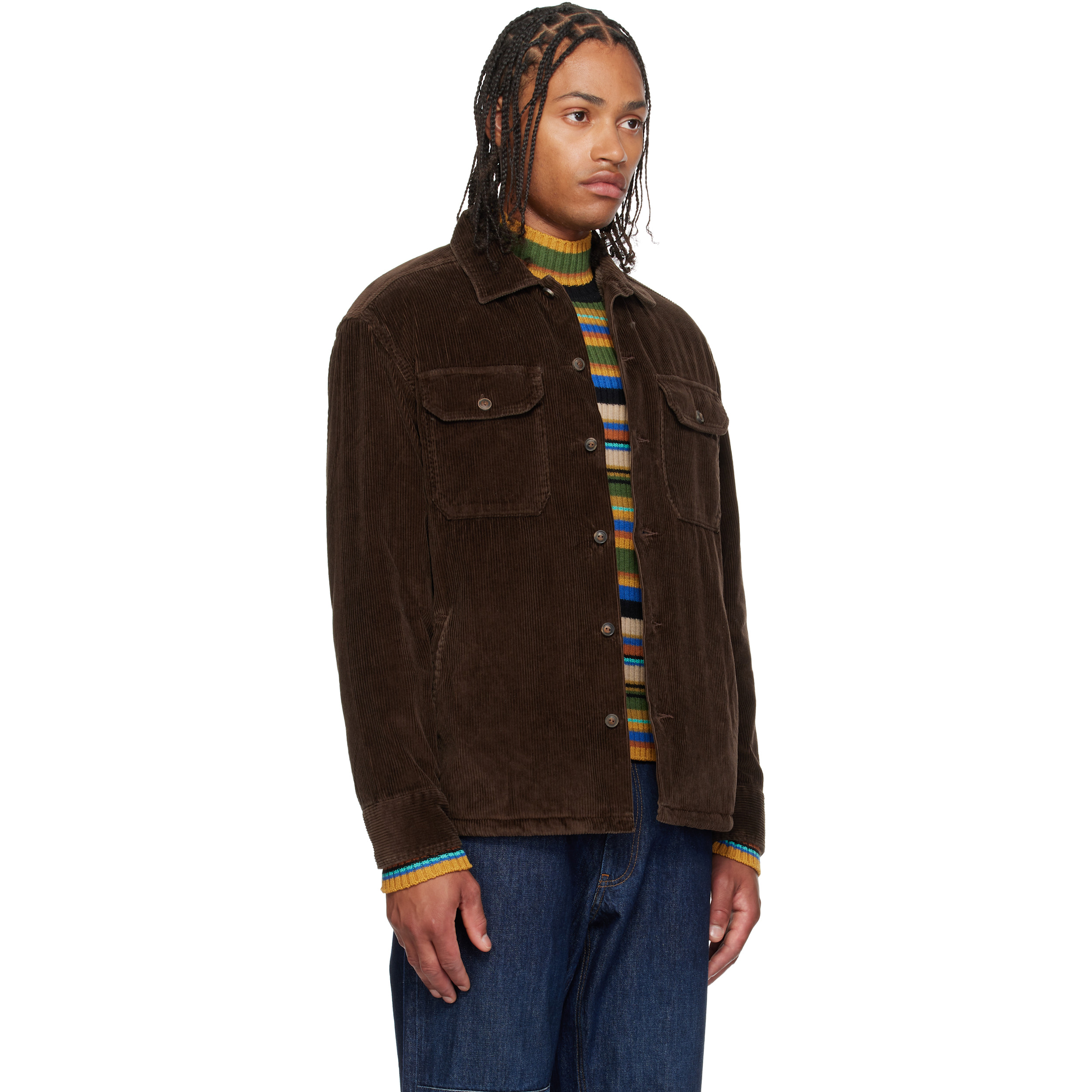 Brown Fleece-Lined Corduroy Over Shirt