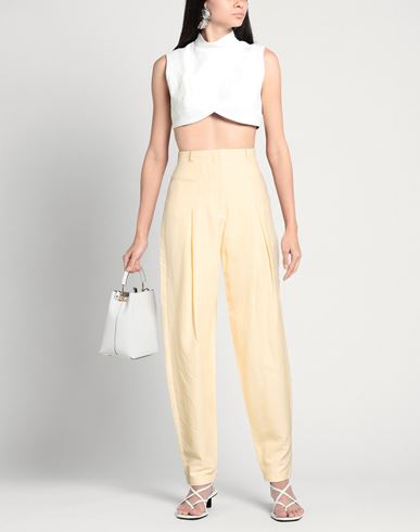 Woman Pants Pastel yellow Size 4 Linen, Cotton