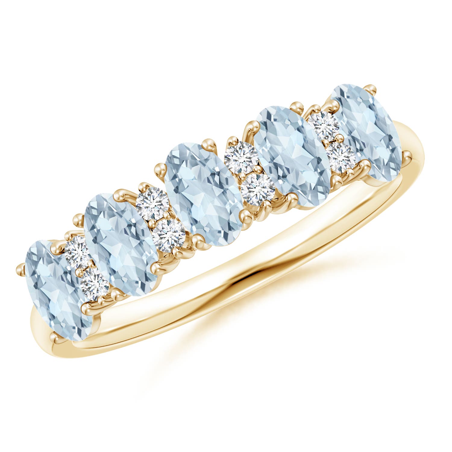 Angara 1.0 Carat Five Stone Aquamarine and Diamond Wedding Ring in 18K Yellow Gold