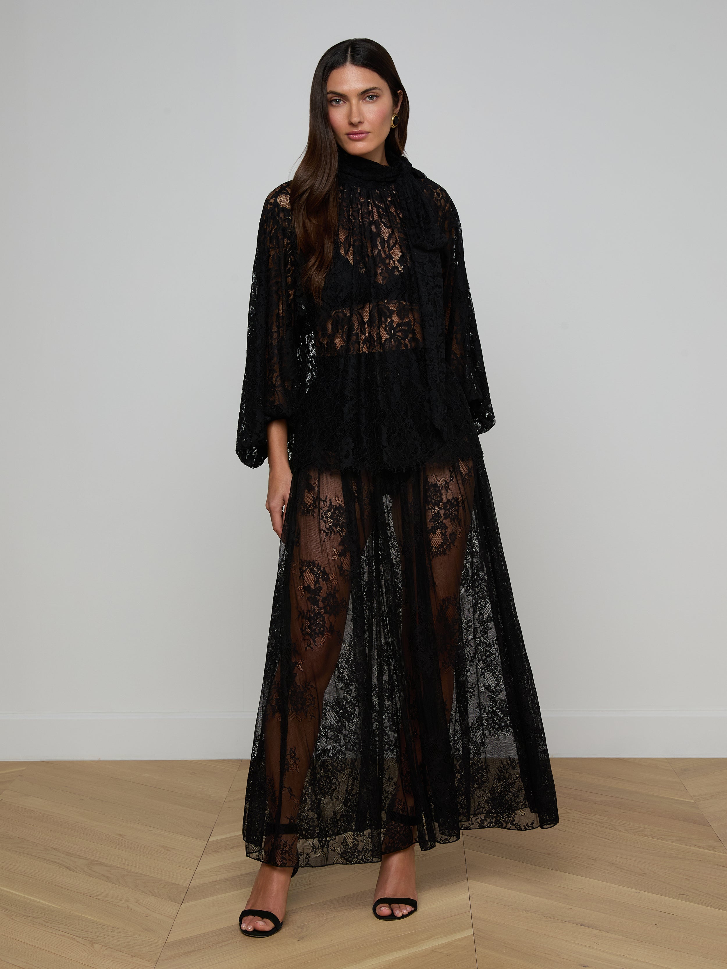 Rhett Oversized Lace Blouse Top In Black
