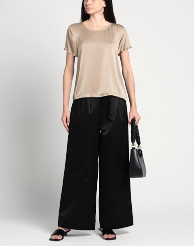Woman Top Khaki Size L Silk, Elastane