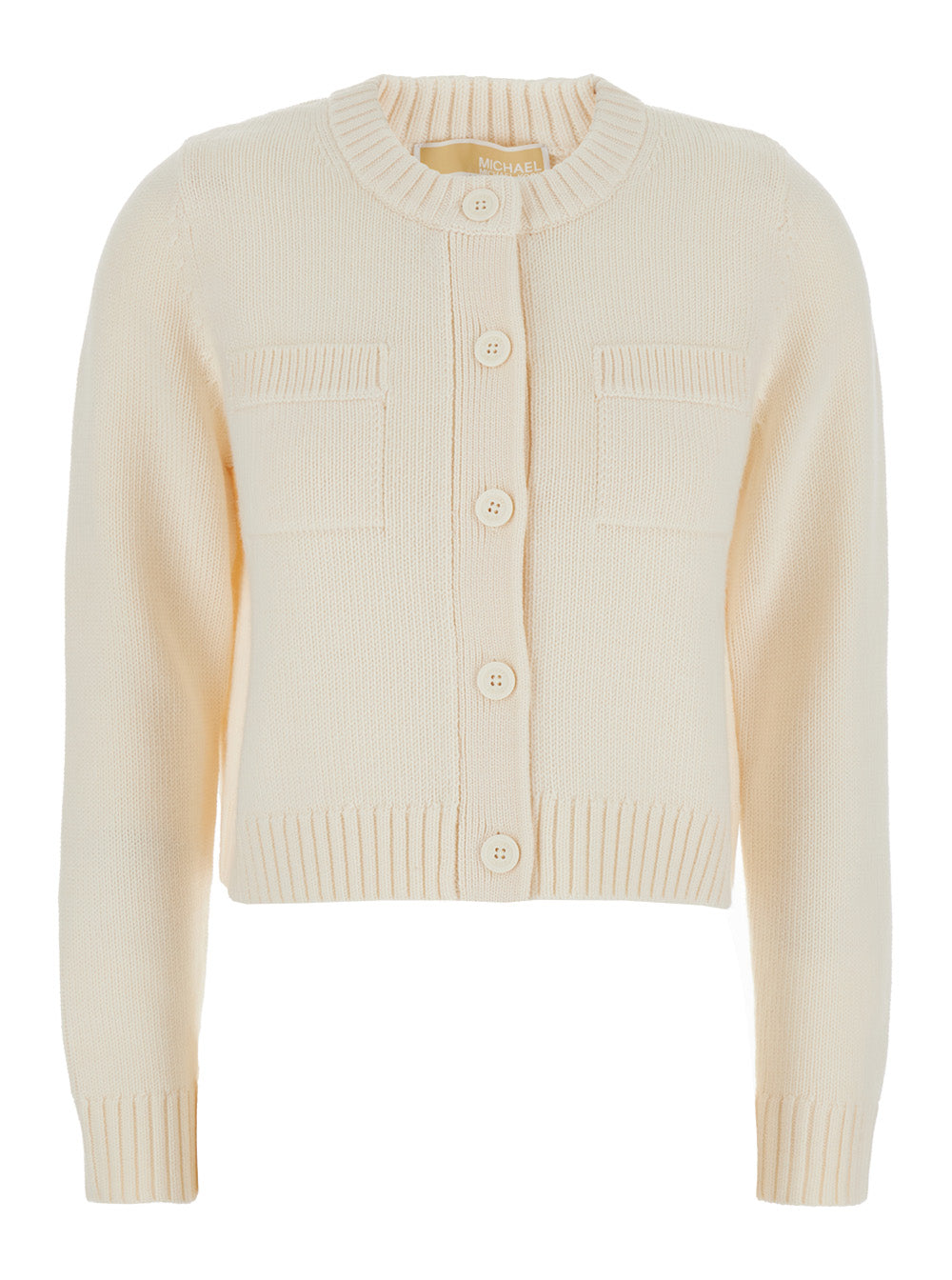 Merino Wool Crewneck Cardigan — White
