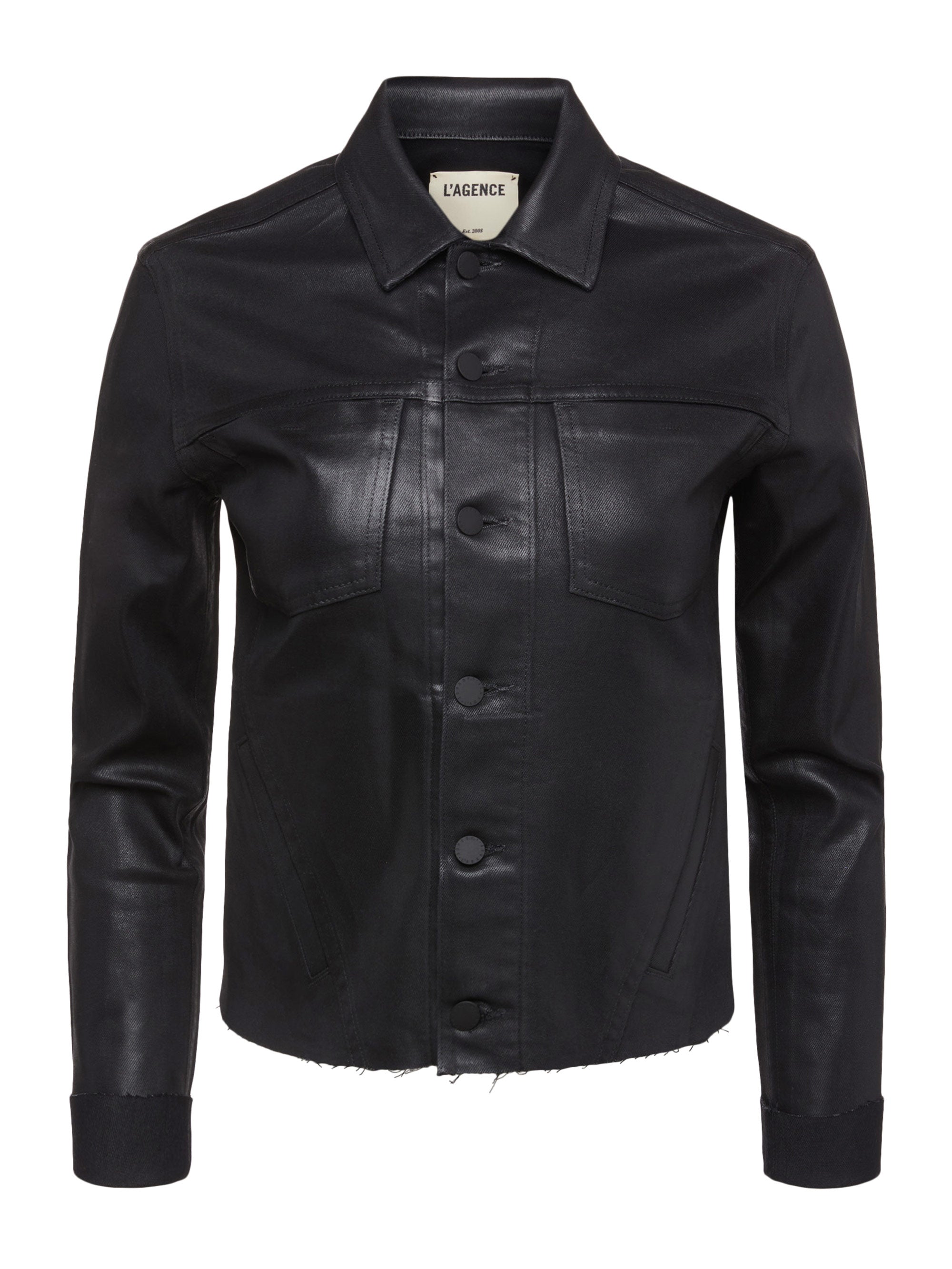 Janelle Coated Denim Jacket In Saturated Black Coated