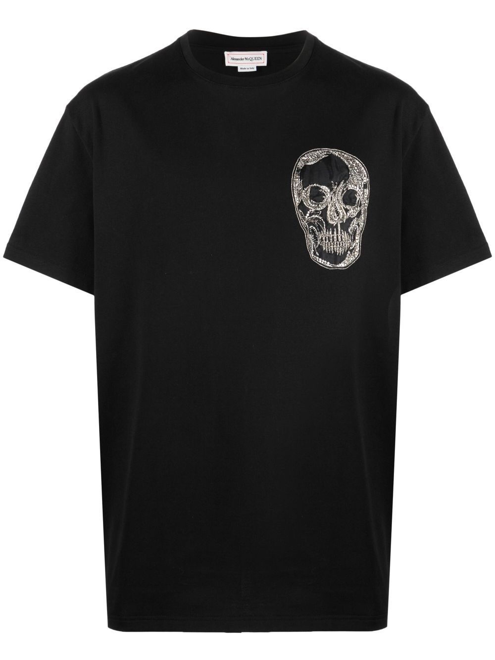 Skull-embroidered cotton T-shirt - Black