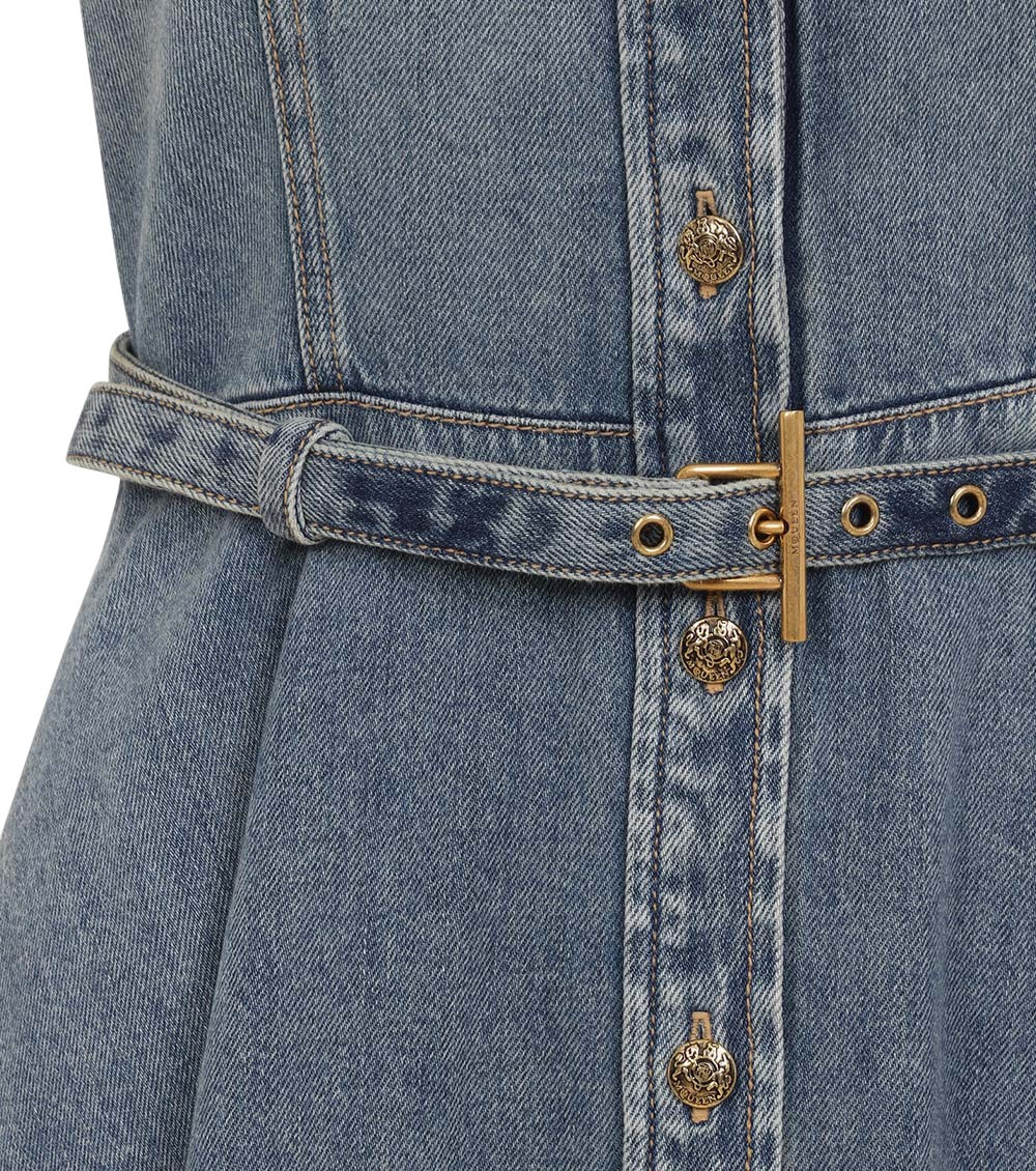 Light Blue Mock Collar Belted Mini Dress