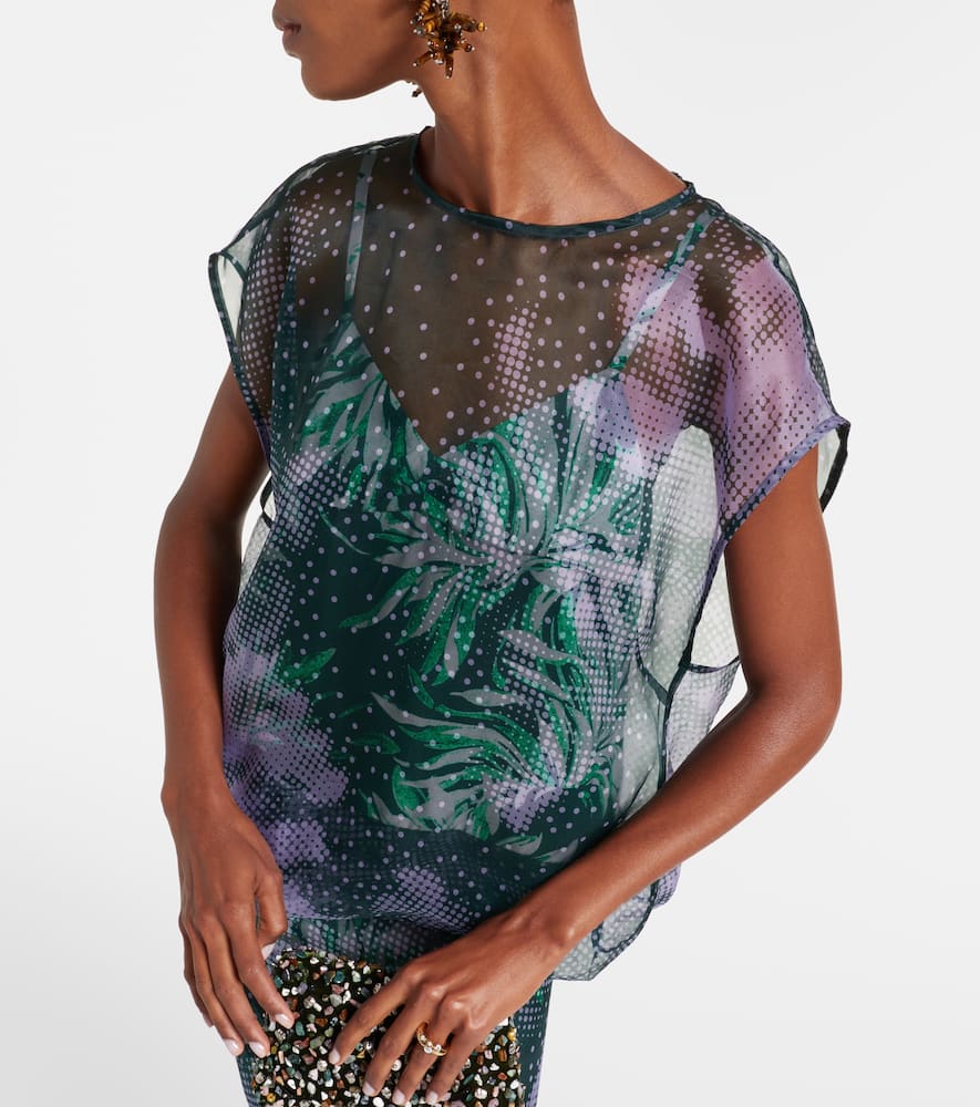 Printed silk organza top