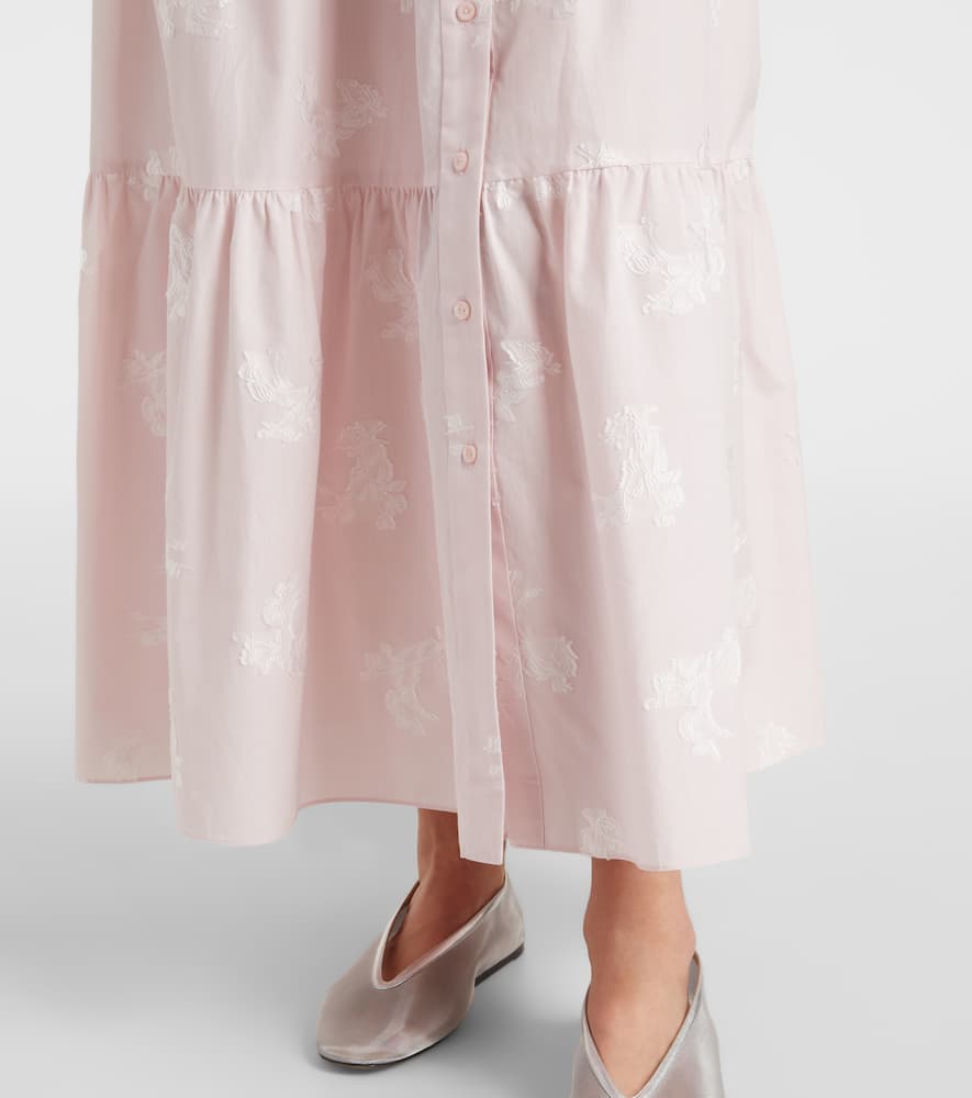 Embroidered tiered cotton shirt dress