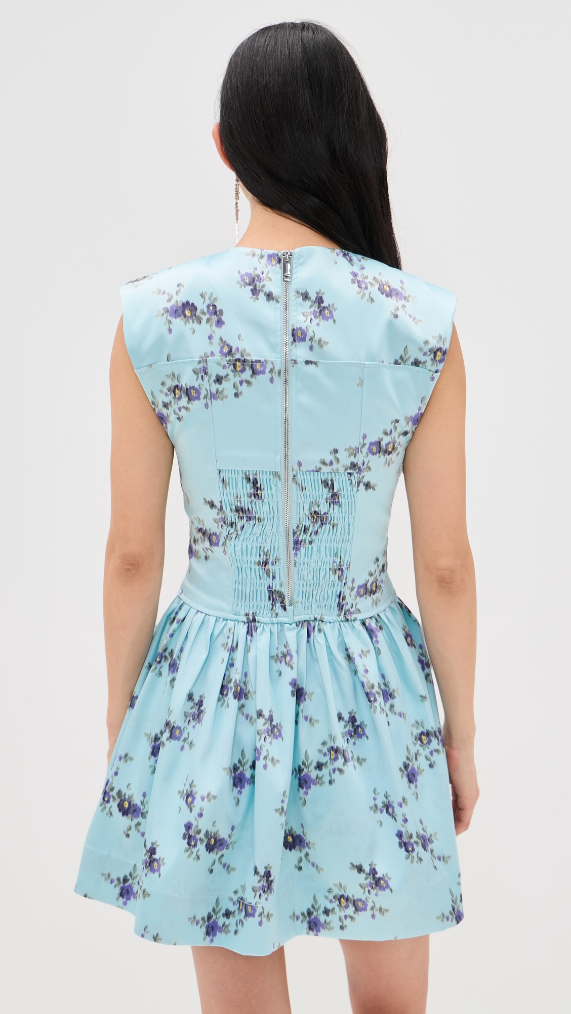 Printed Double Satin Corset Mini Dress Iced Aqua