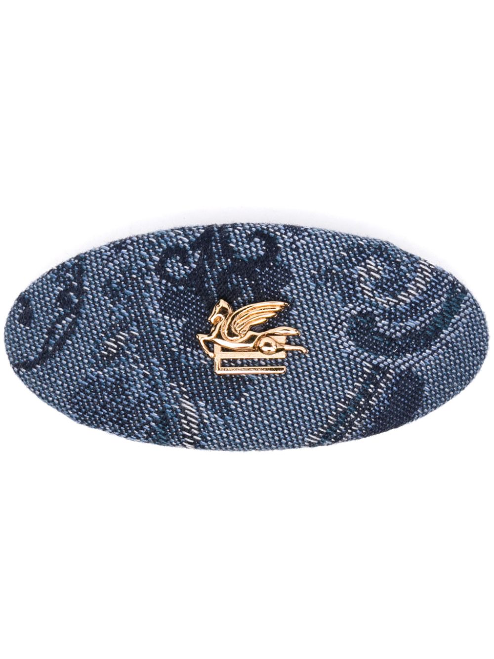 Floral-jacquard denim hair clip - Blue