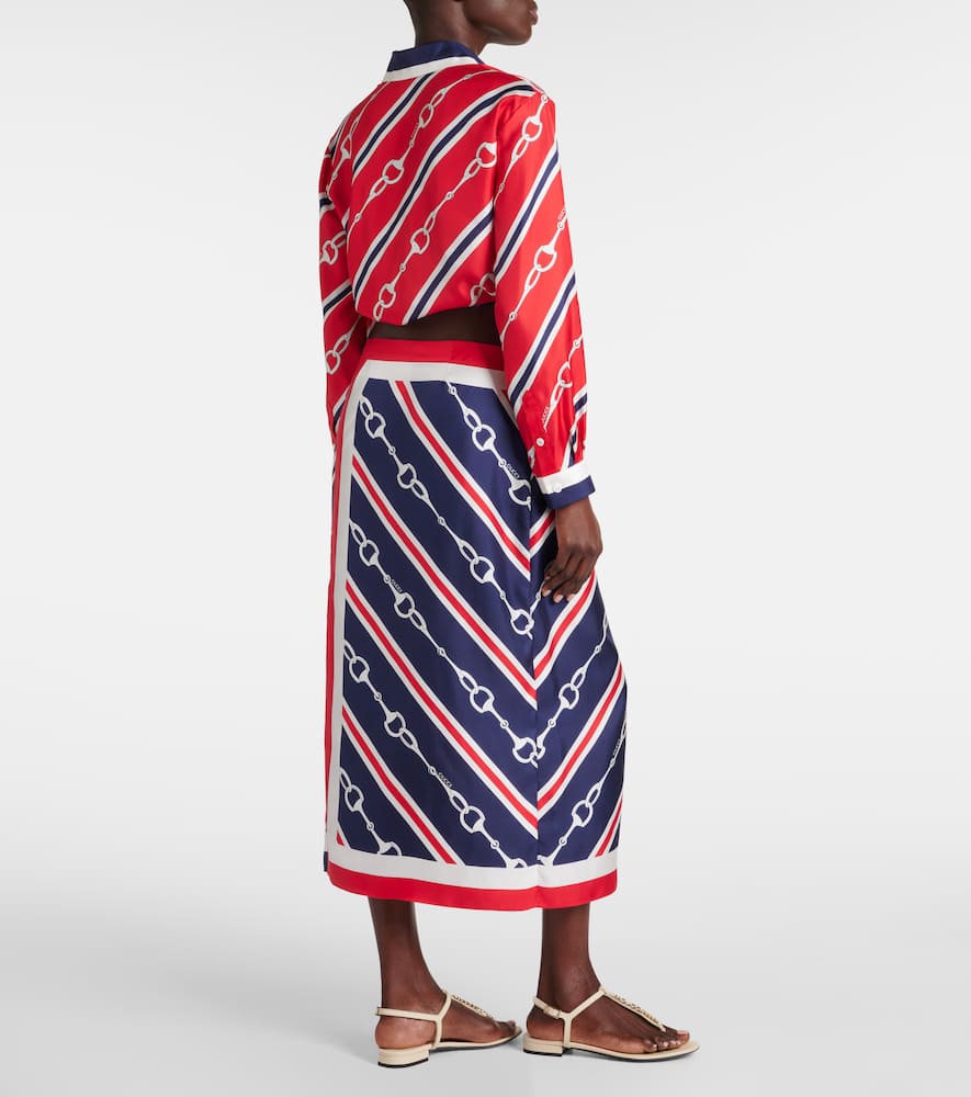 Horsebit silk twill wrap skirt