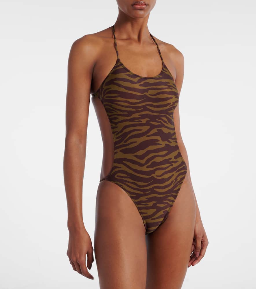 Zebra-print halterneck swimsuit