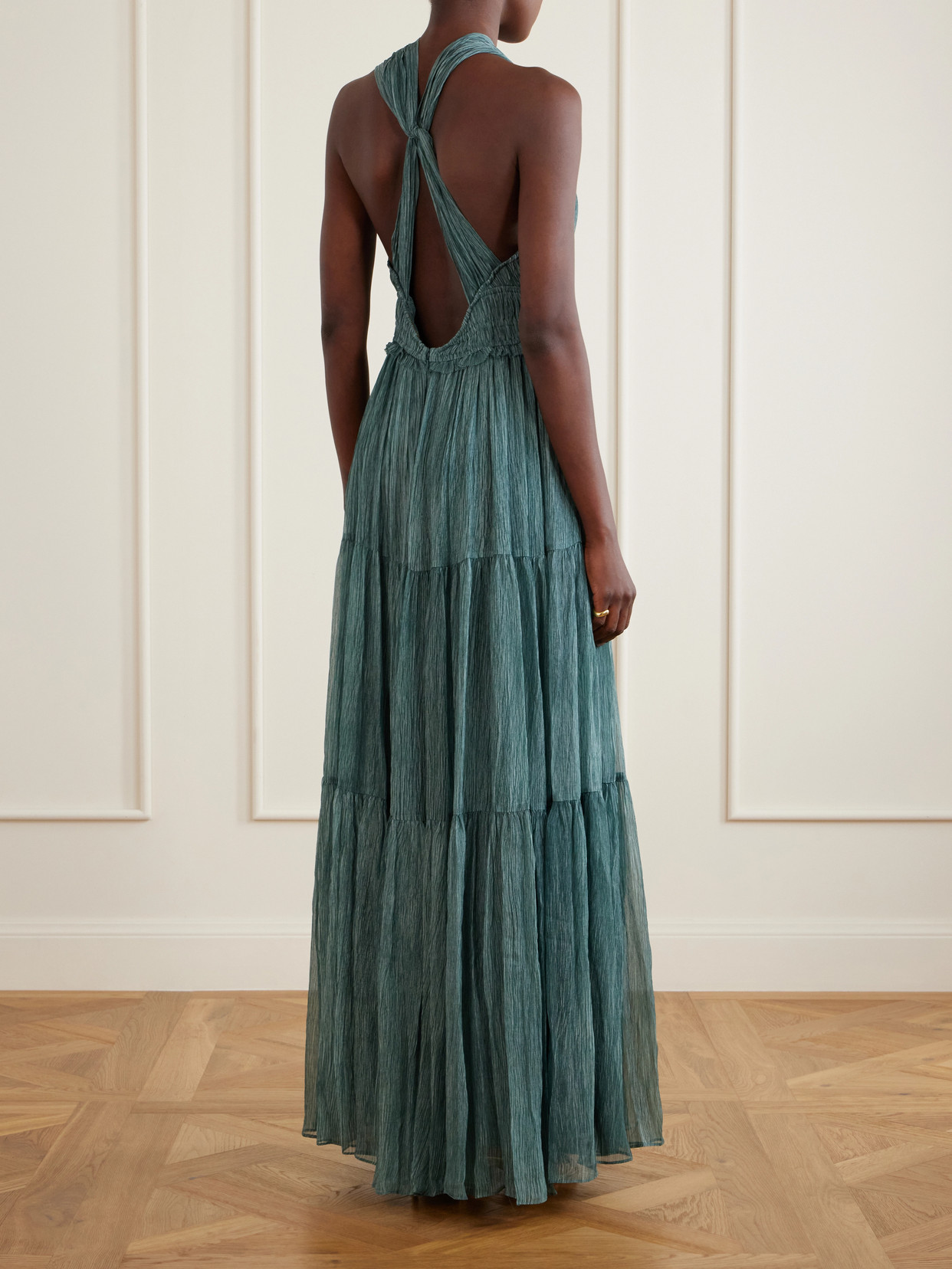 Freesia Tiered Silk-crepon Gown - Blue