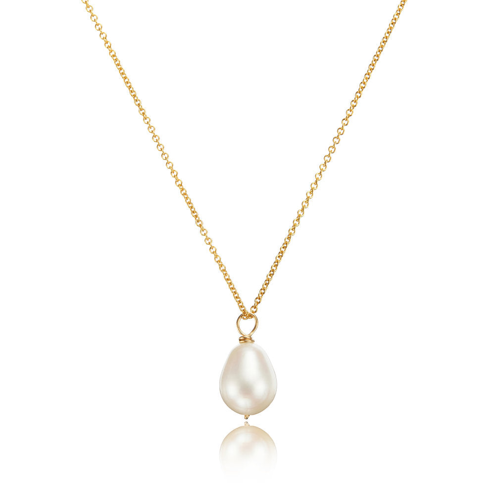 Gold Large Single Pearl Necklace