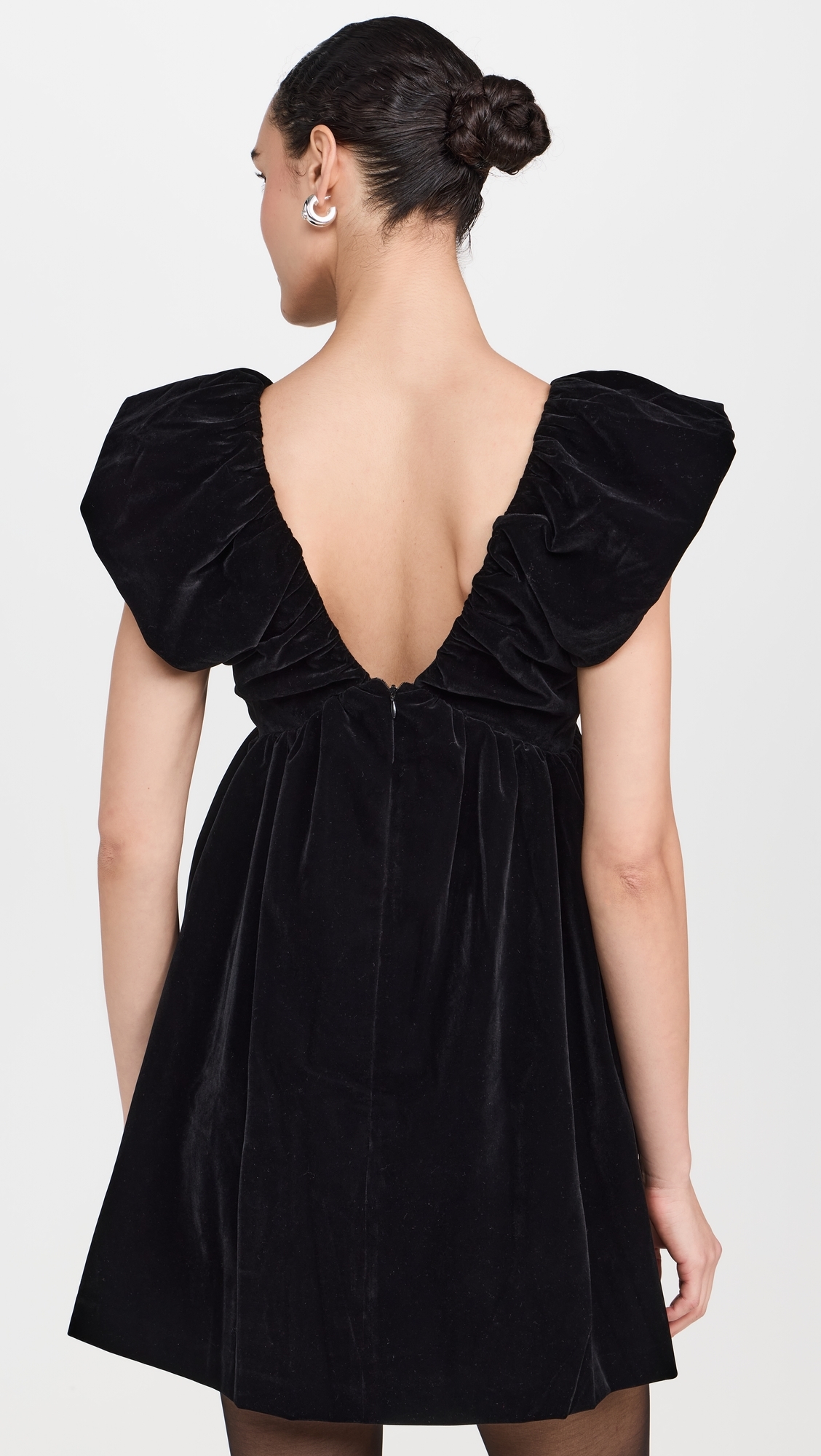 Velvet Satin Bow Mini Dress Black