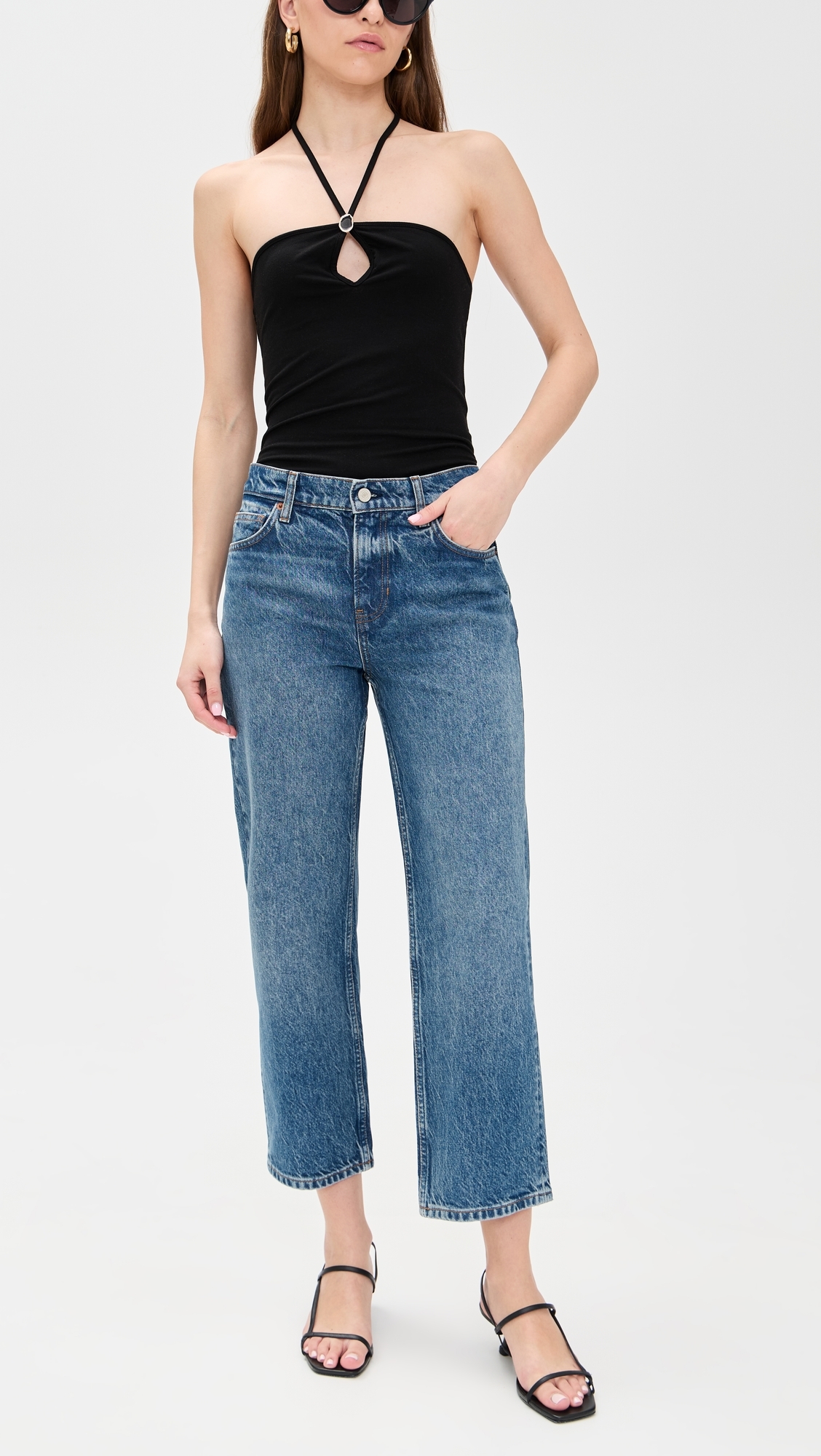 Reformation Arleth Mid Rise Straight Leg Cropped Jeans Pelican
