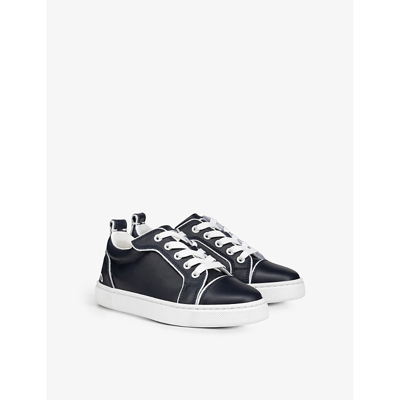 Boys Navy Kids Funnyto Logo-print Leather Low-top Trainers 