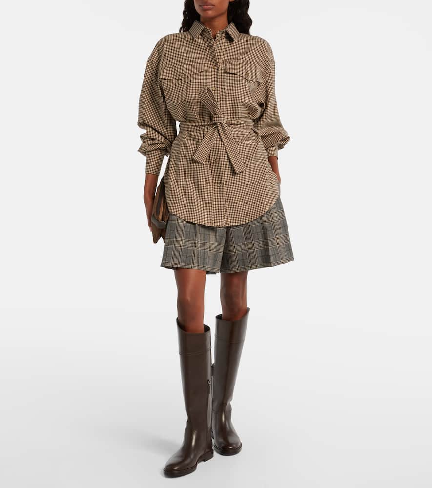 Checked virgin wool shorts