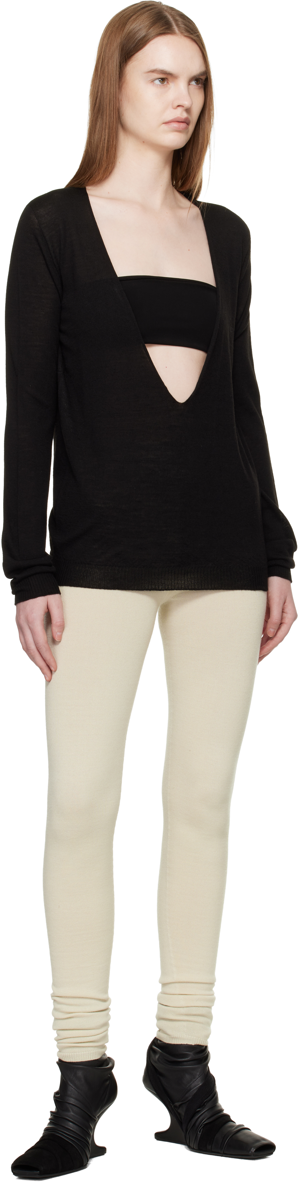 Black Temple Extreme V Neck Pull Sweater