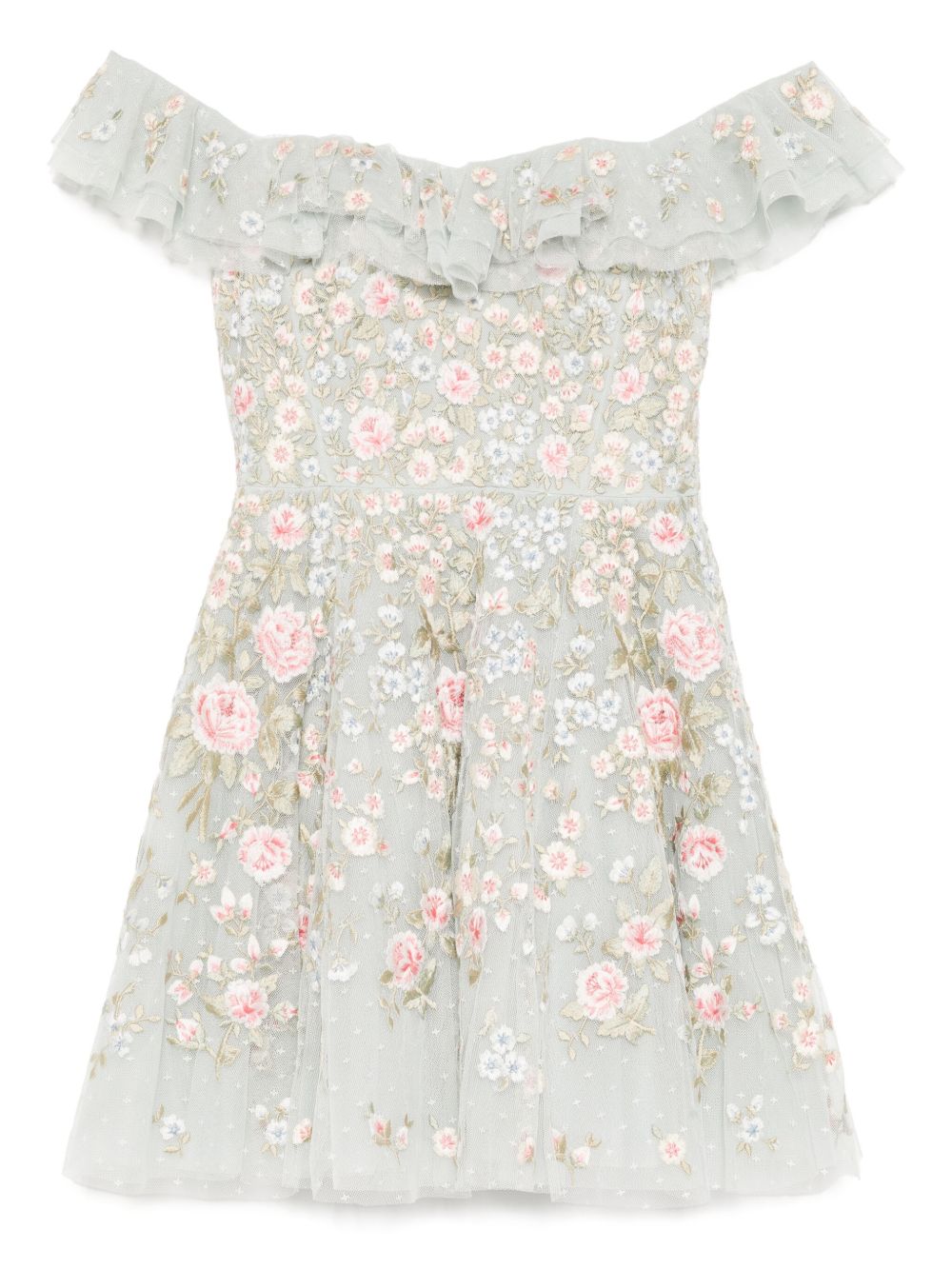 Floral-embroidered dress - Blue