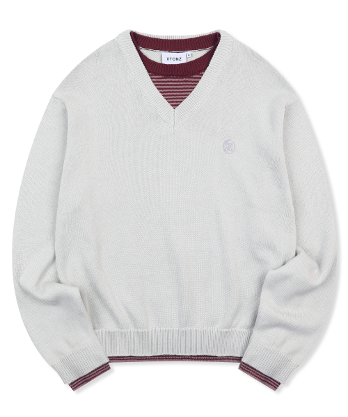 XTK180 Stripe Layered V-Neck Pullover Knit