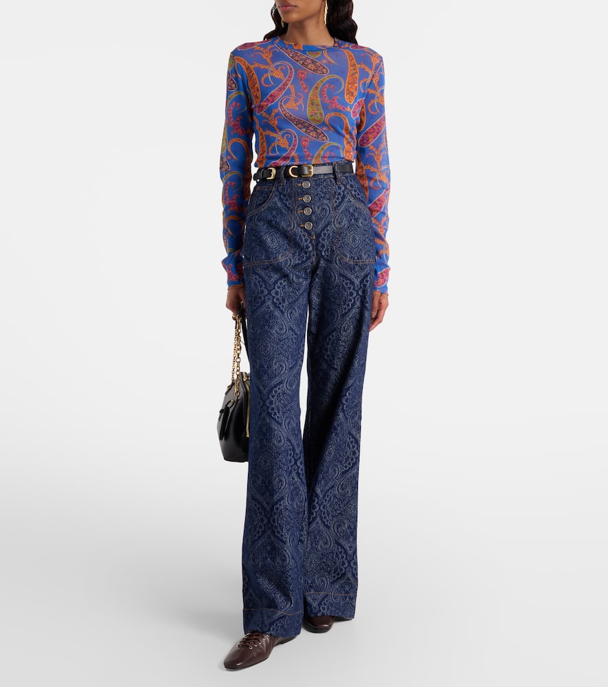 Semi-sheer velvet-trimmed tulle top