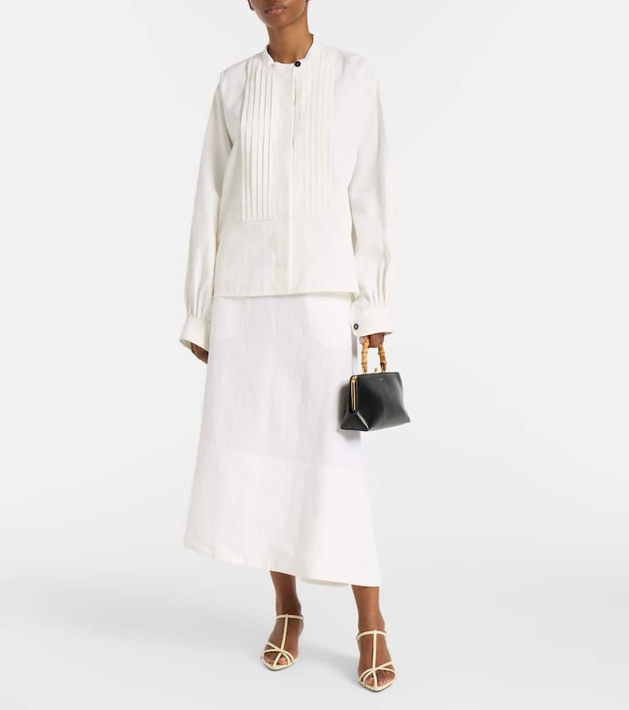 Asymmetric linen midi skirt
