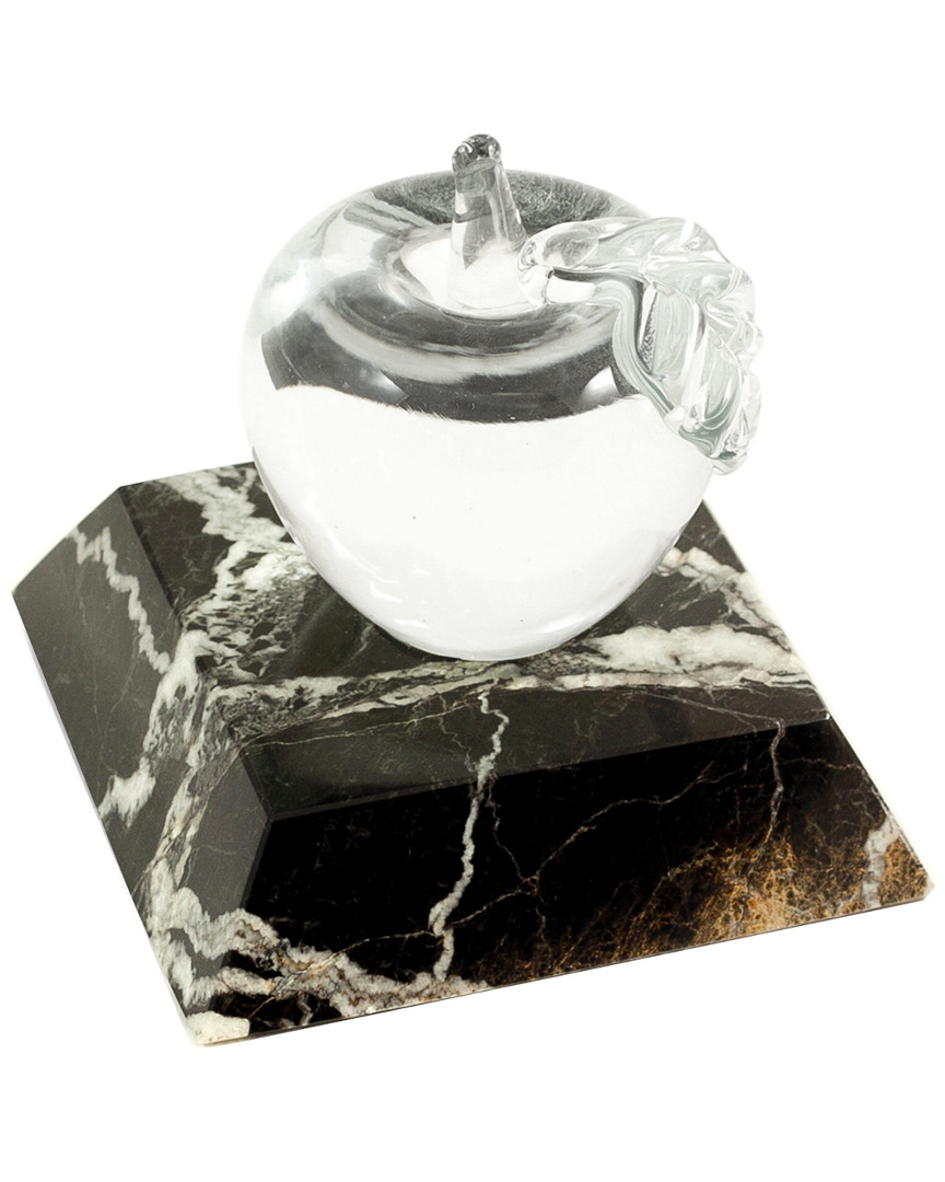 Glass Apple Paperweight on Black Zebra Marble
