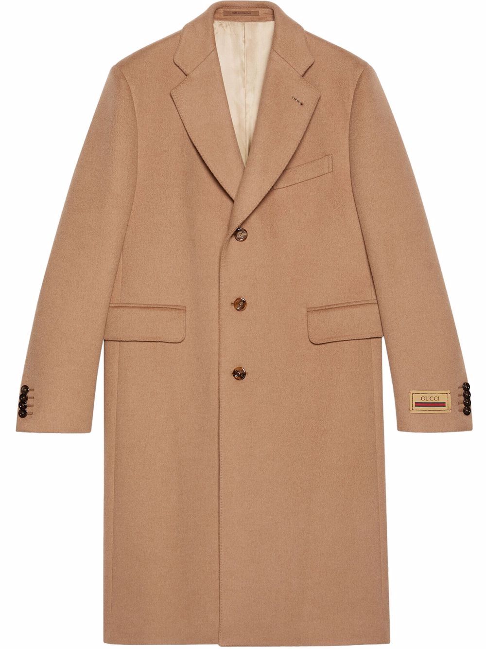 Logo-patch single-breasted coat - Neutrals