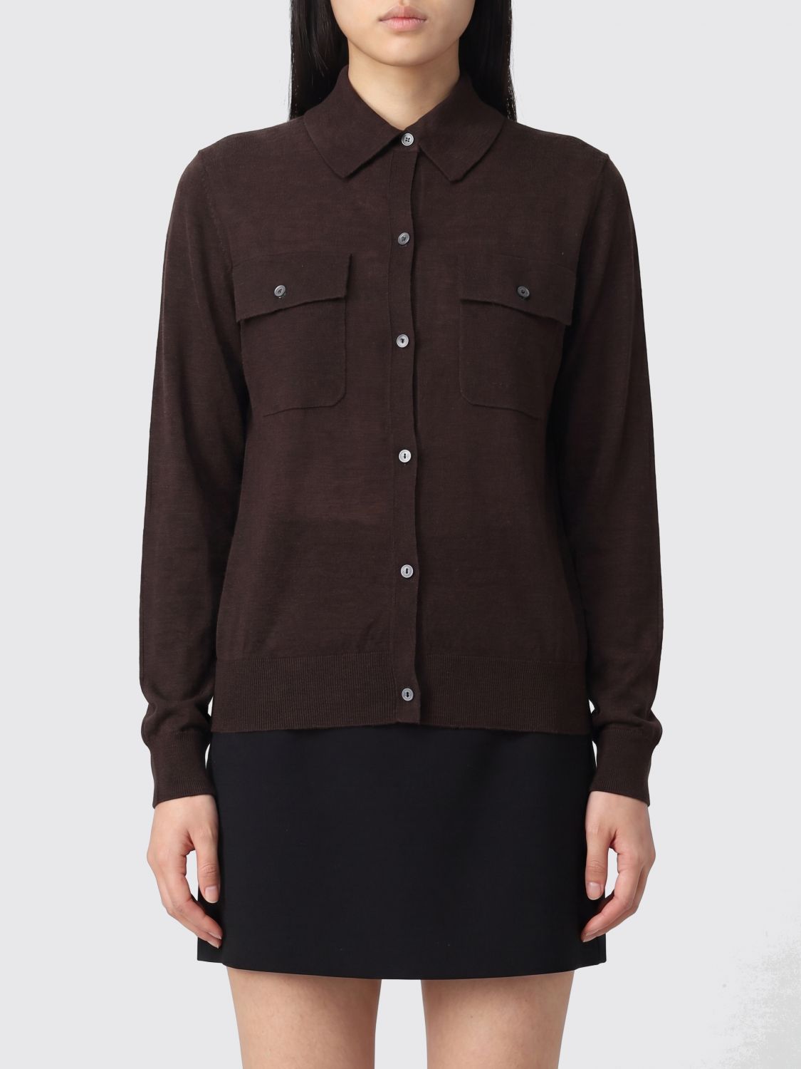 Wool, Silk and Cashmere Blend Cardigan P. A.R. O.S. H. with Patch Pockets