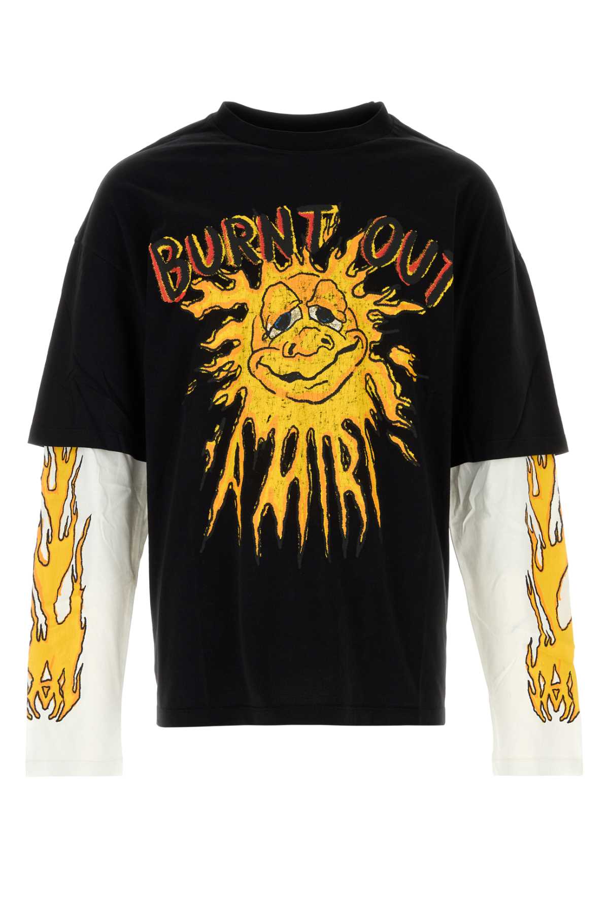 Burnt Out Lj Dbl Sleeve Tee Black Cotton T-shirt - Men