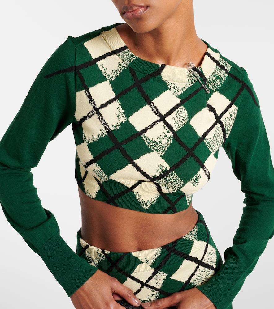 Argyle cropped cotton sweater