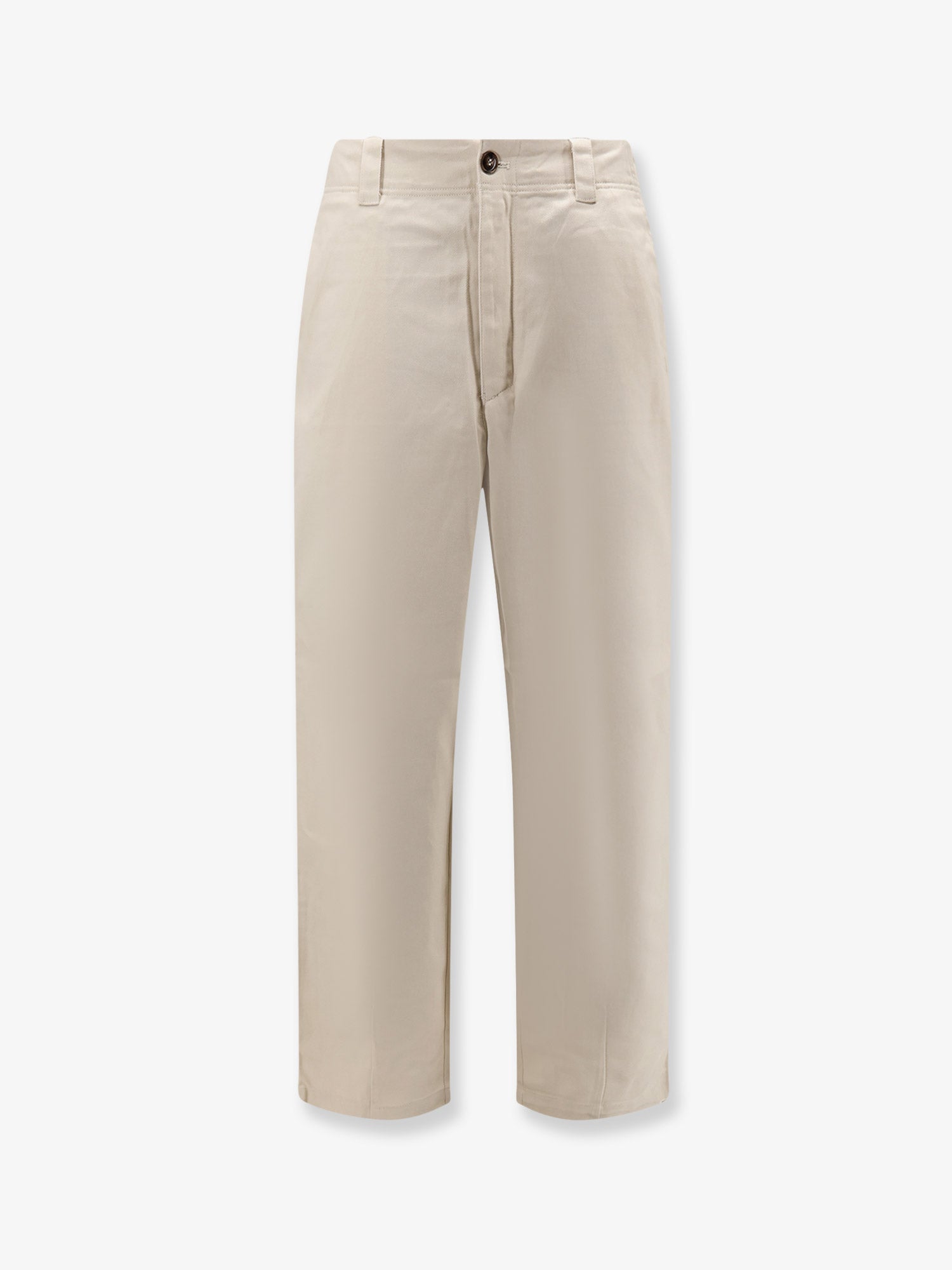 Straight-Leg Cotton Denim Trousers — Beige