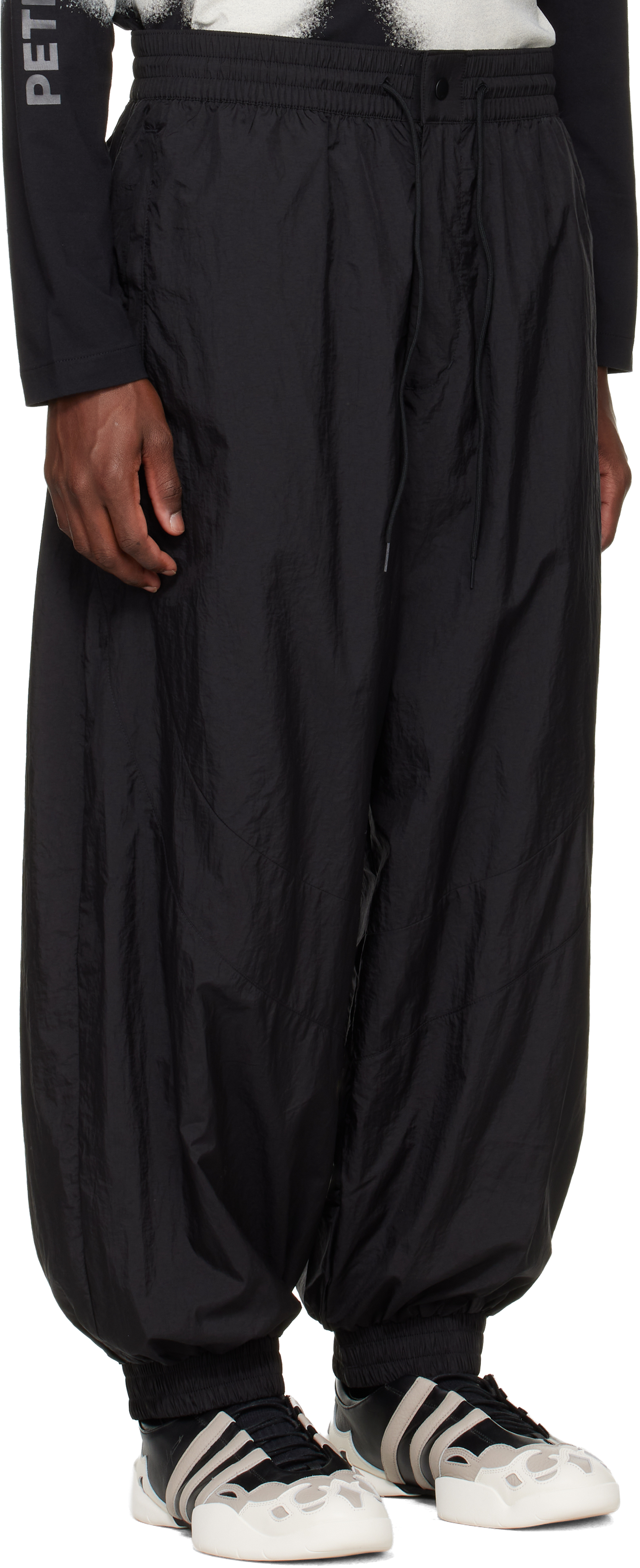 Black Raw Edge 3 Stripes Nylon Shell Track Pants