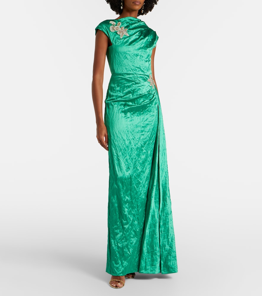 Draped embellished satin gown