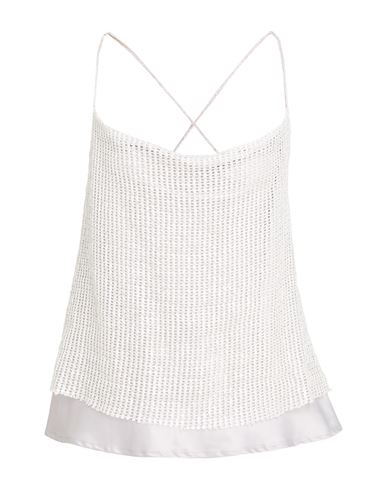 Woman Top Silver Size L Cotton, Polyester, Polyamide, Elastane