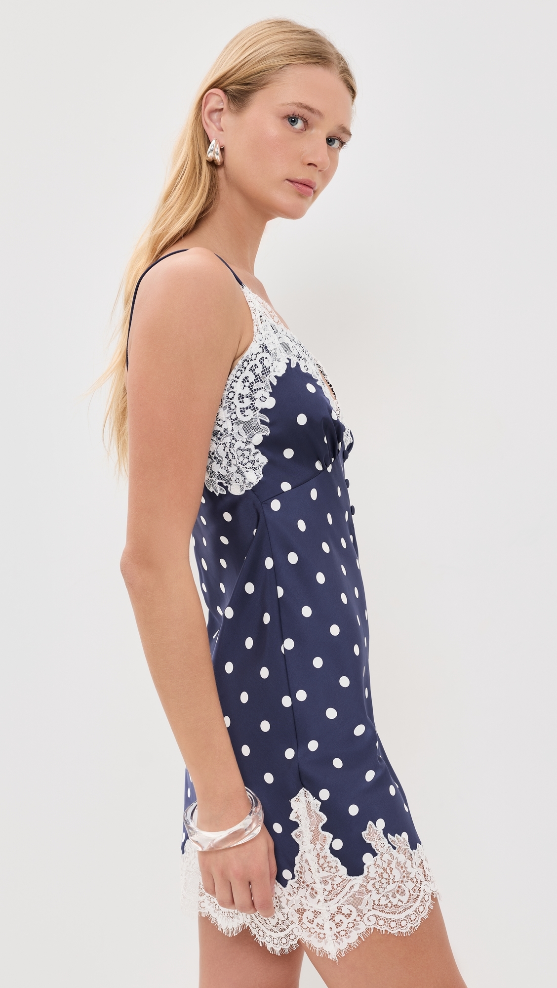 Navy Polka Dot Satin Mini Dress Navy