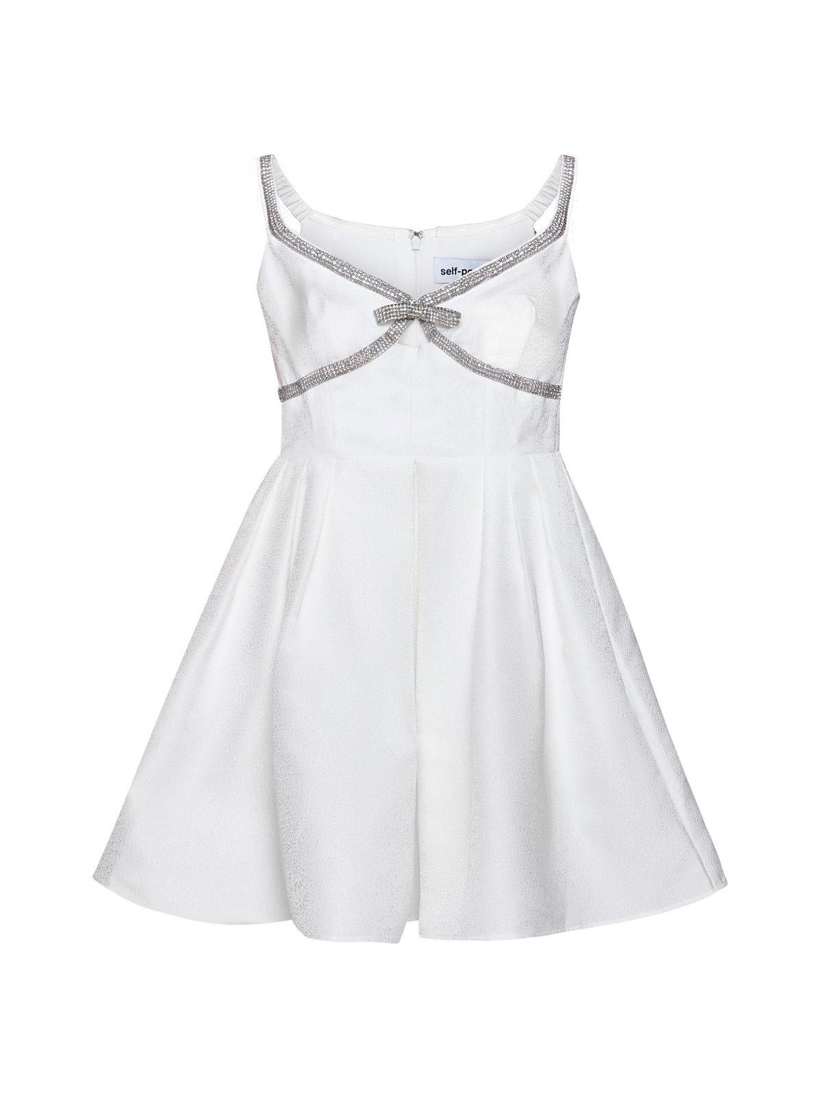 Diamanté-trim off-shoulder minidress - White