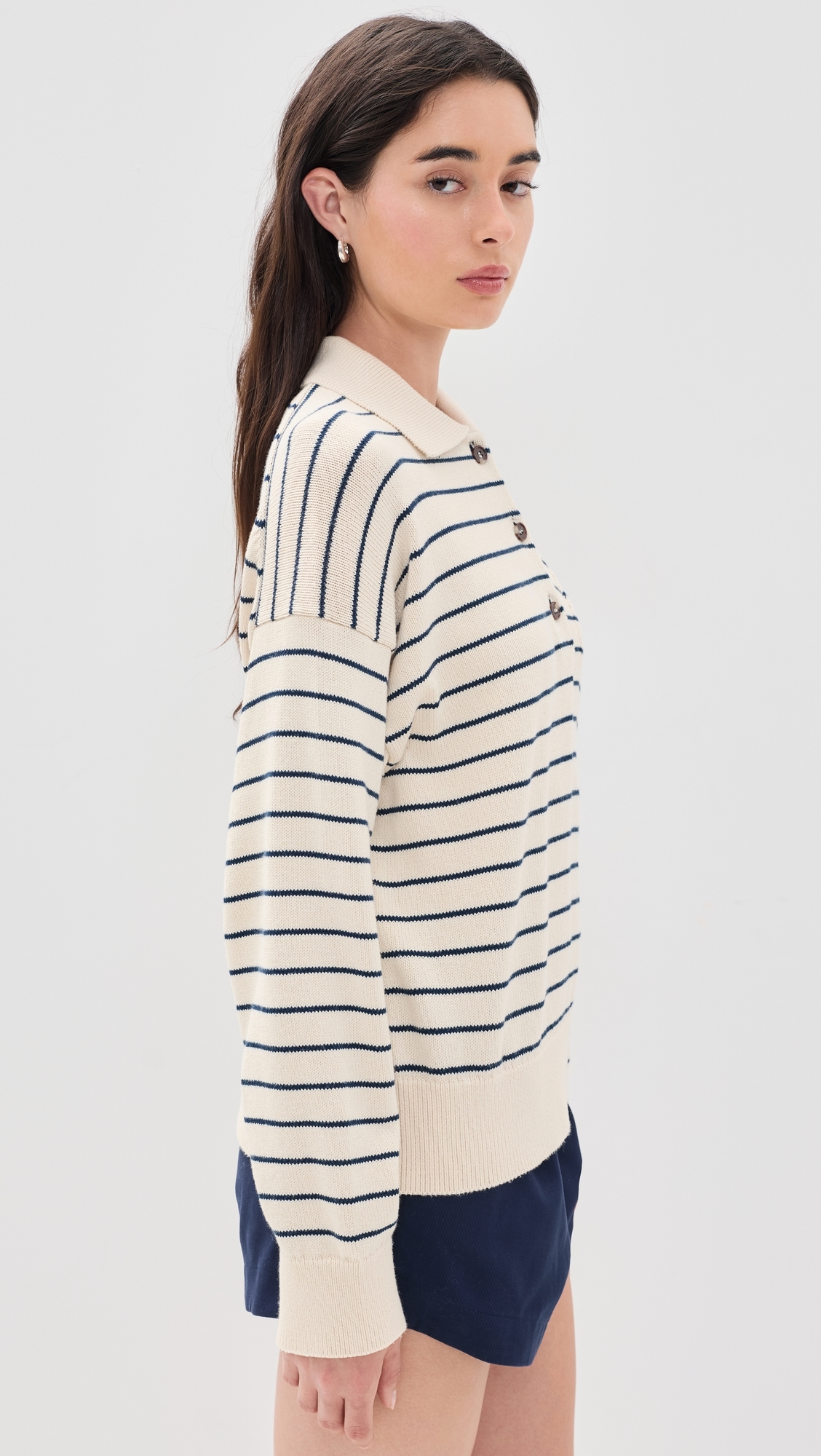 Cotton Striped Polo Ivory/Navy Stripe
